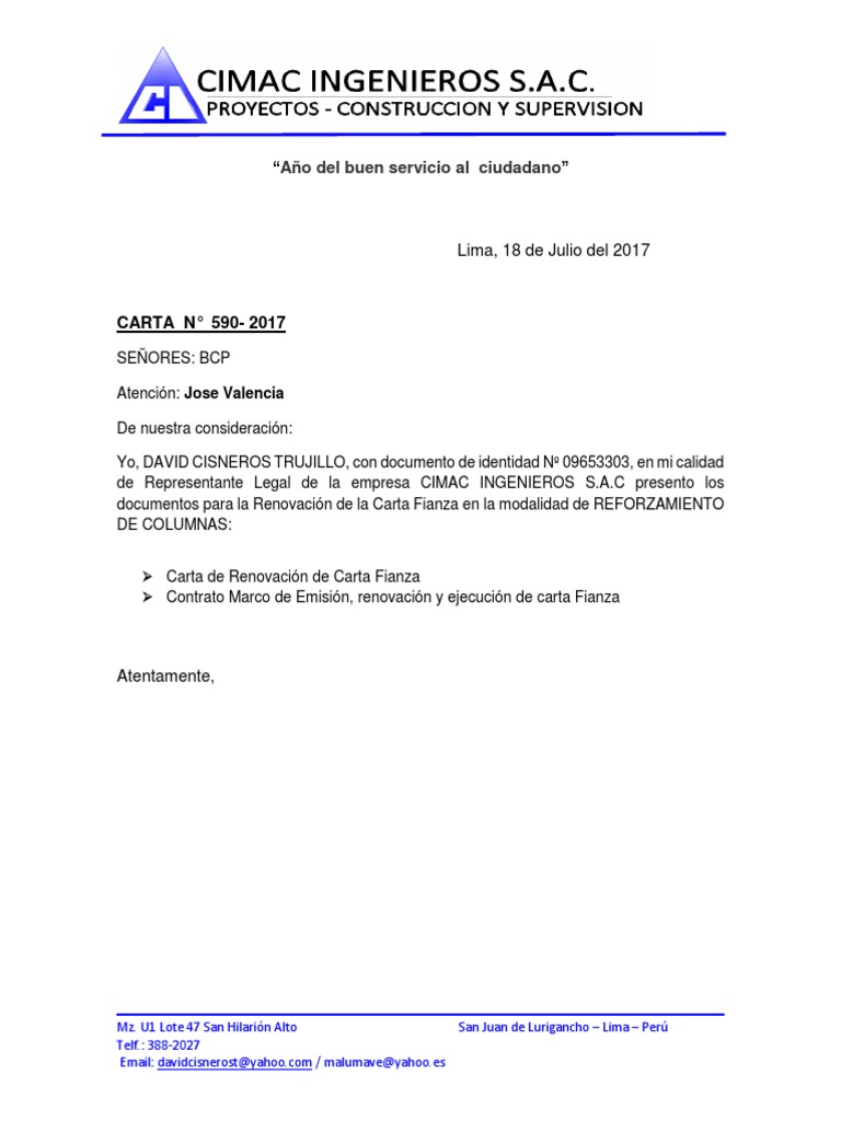Banbif Carta Fianza Rneovacion