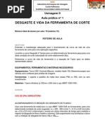 Prática 1 - Vida Da Ferramenta de Corte
