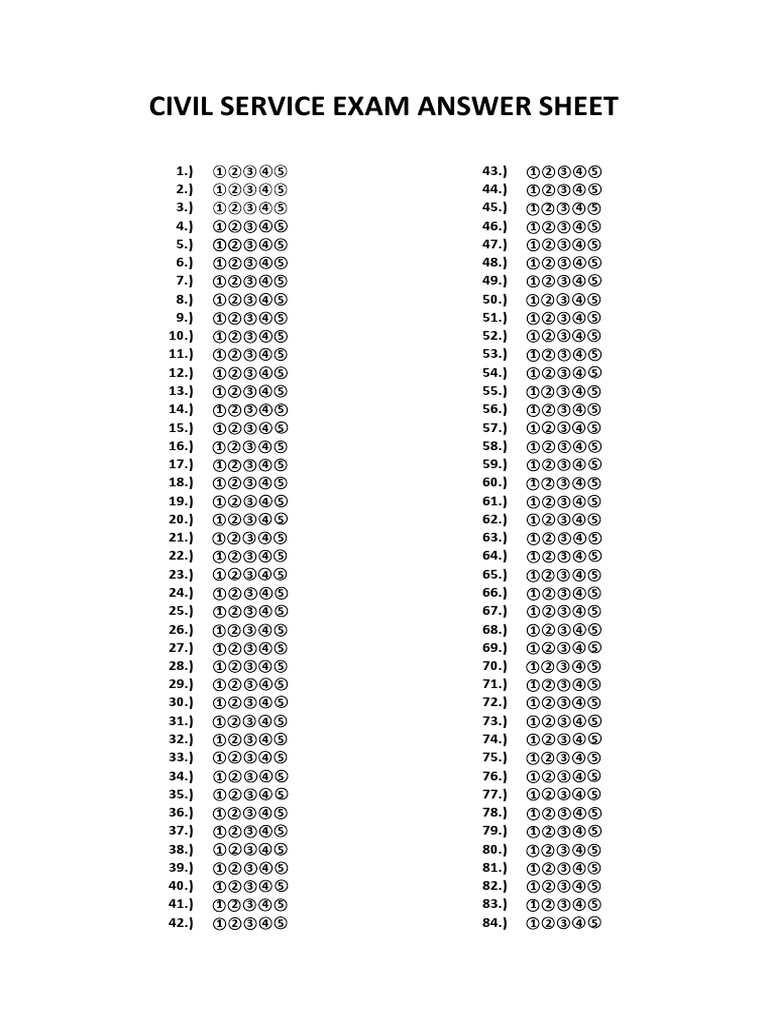 Civil Service Exam Answer Sheet PDF