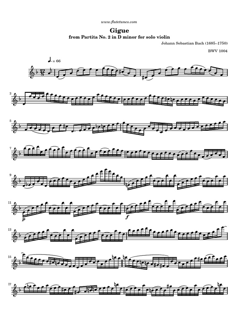 Bach Partita in D Minor For Solo Violin Gigue PDF PDF