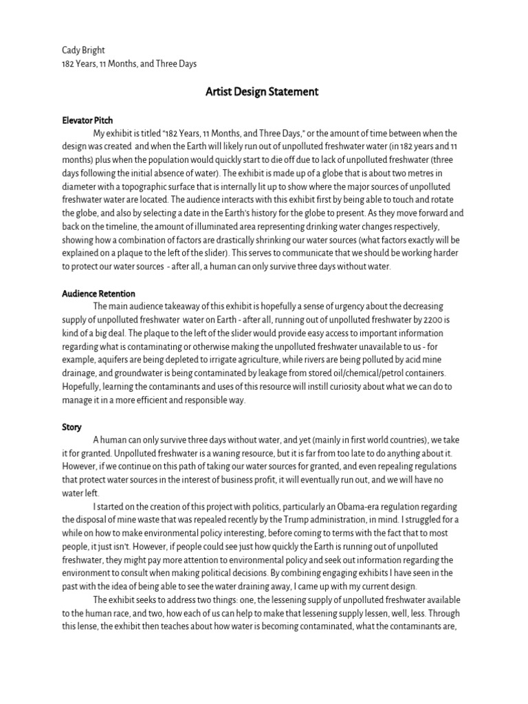 Artist Design Statement-3 | PDF | Fresh Water | Environmental Policy