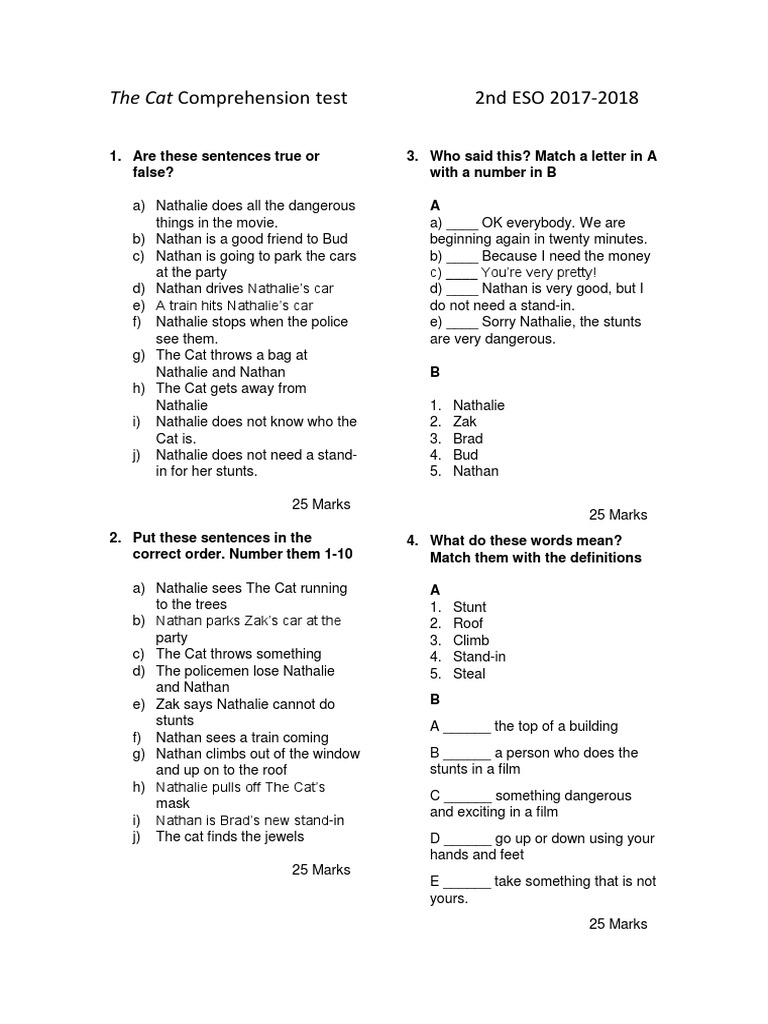 Cat Comprehension Test 2nd ESO | PDF | Leisure | Sports