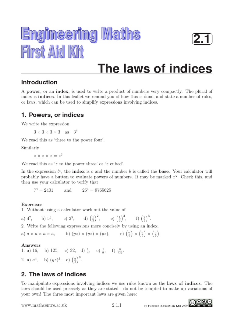 Laws of Indices PDF PDF Teaching Mathematics Computing And