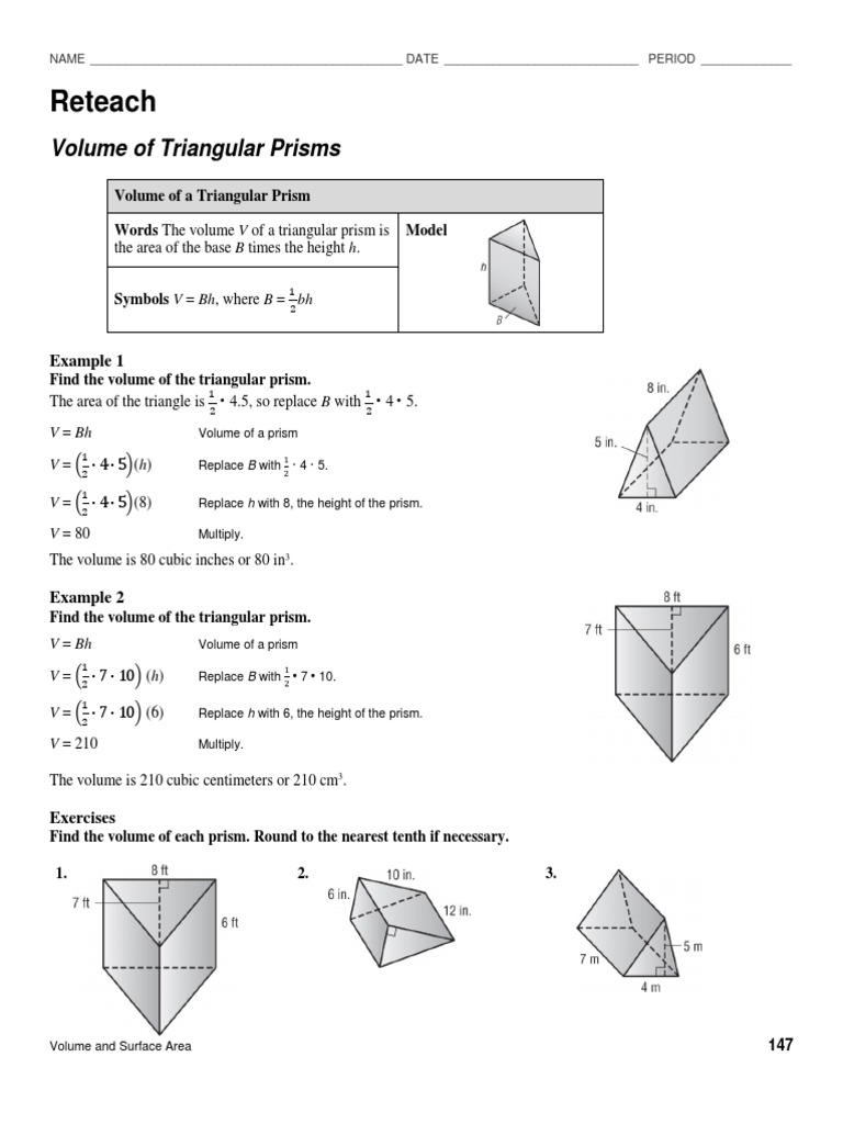 Volume Triangular Prism Worksheets Triangular Prisms | MathsHKO