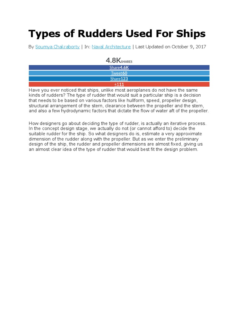 Types of Ship Rudders Explained | PDF | Rudder | Propeller