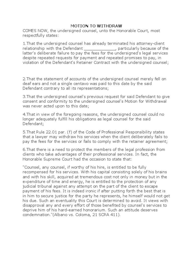 Motion To Withdraw PDF Lawyer Public Law