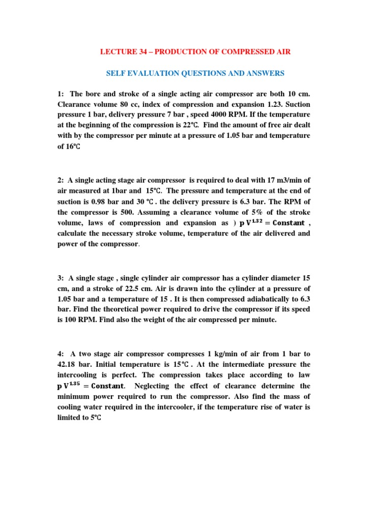 Nptel Compressor Numerical PDF Temperature Thermodynamics
