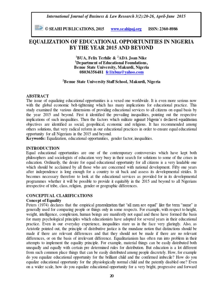 Equality of Educational Opportunity PDF Equal Opportunity Social Stratification