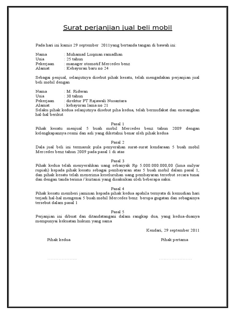 184116176 Surat Perjanjian Jual Beli Mobil Docdoc