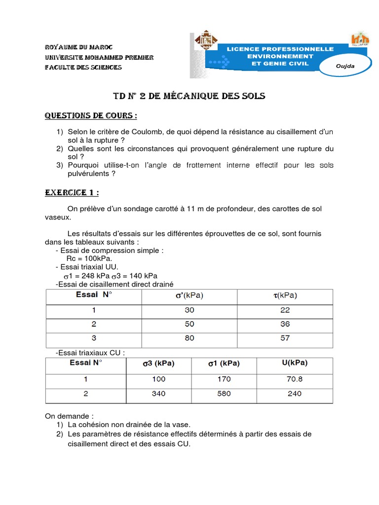 TD N - 2 MDS | PDF | Mécanique des sols | Génie du bâtiment