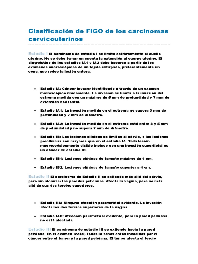 Clasificación de FIGO de Los Carcinomas Cervicouterinos | PDF | Vagina ...