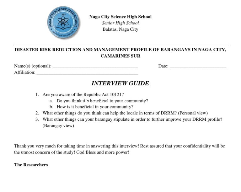 Interview Guide Naga City Science High School PDF
