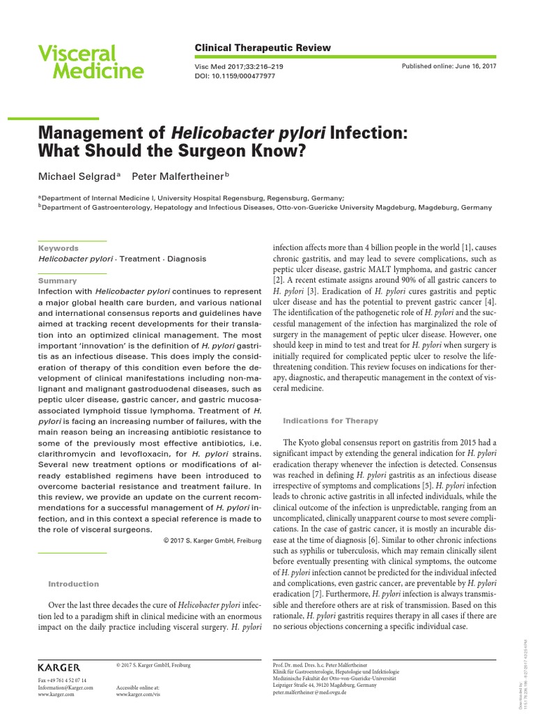 Management of Helicobacter Pylori Infection: What Should The Surgeon ...