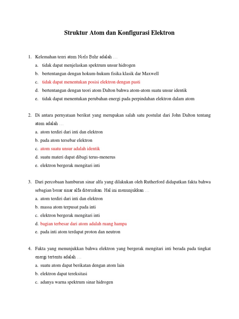 [SOAL] Struktur Atom Dan Konfigurasi Elektron