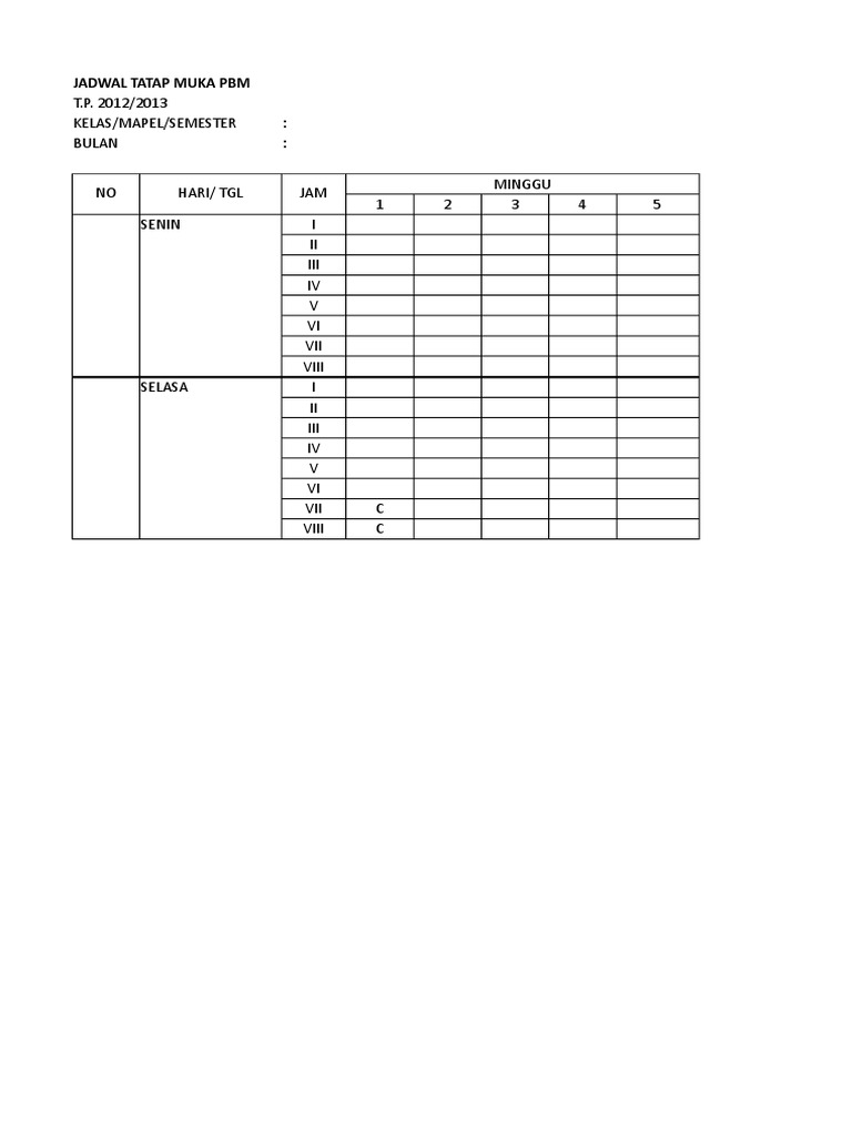Contoh Jadwal Tatap Muka Xlsx