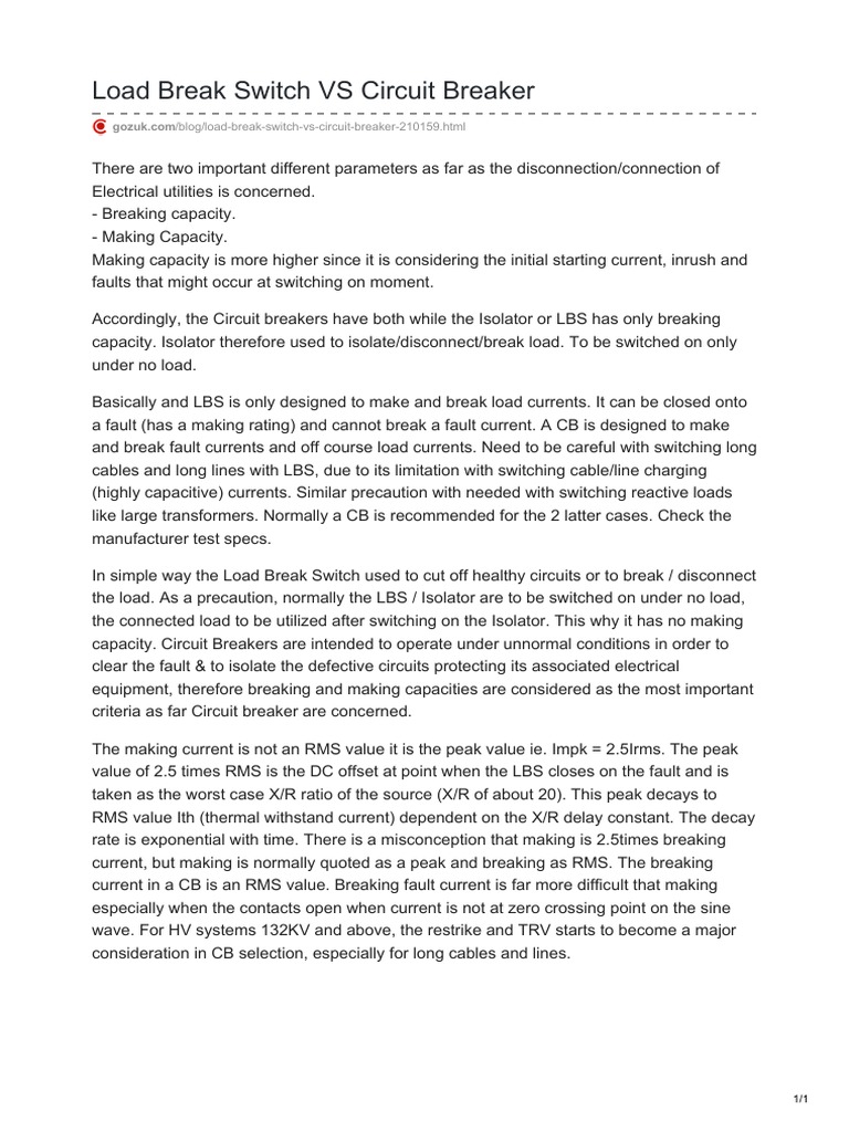 Load Break Switch vs Circuit Breaker Switch Components