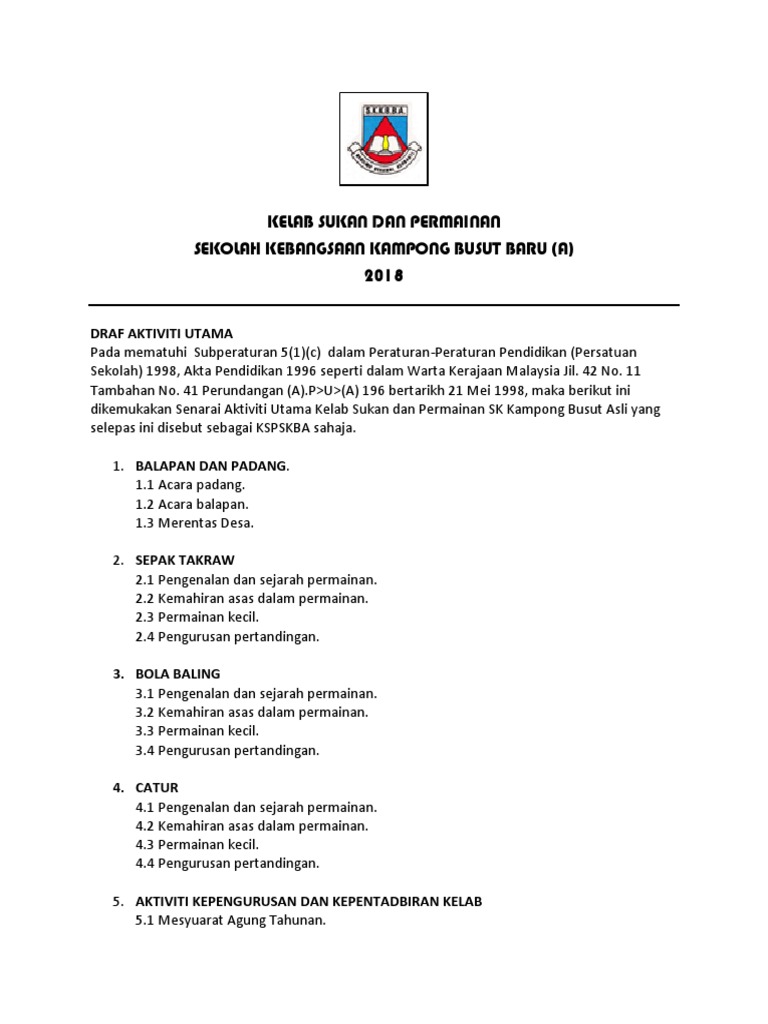 1 Draf Aktiviti Kelab Sukan Permainan Pdf