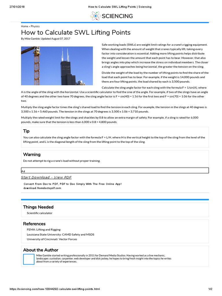How To Calculate SWL Lifting Points Sciencing PDF Sine Crane