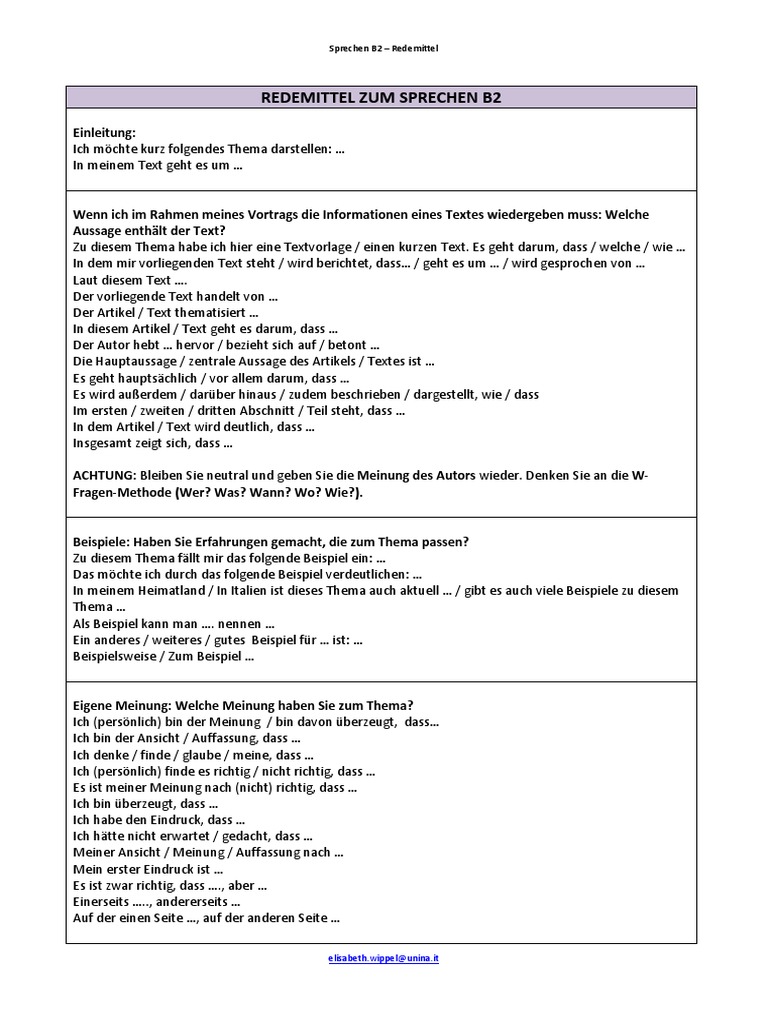 Sprechen B2 Redemittel