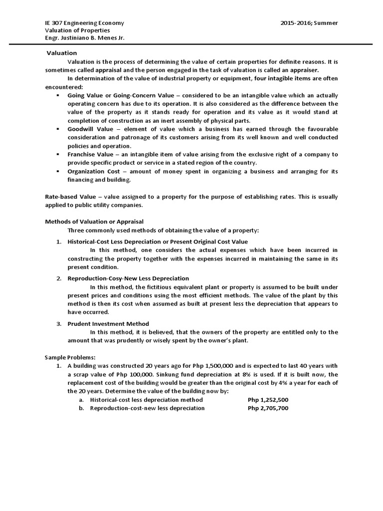 Valuation of Properties PDF Real Estate Appraisal Depreciation