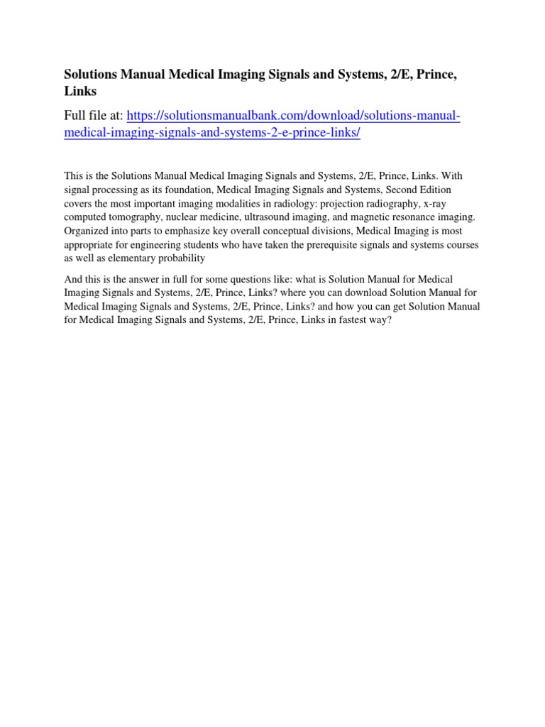 Solutions Manual Medical Imaging Signals and Systems, 2/E, Prince