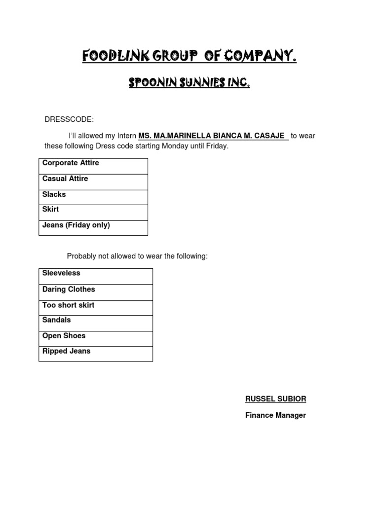 Dress Code Guidelines for Interns | PDF