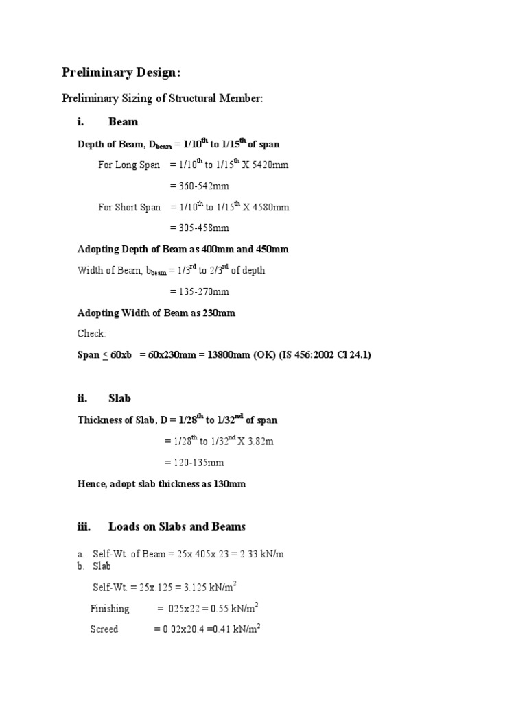 Preliminary Sizing Beam (Structure) Building