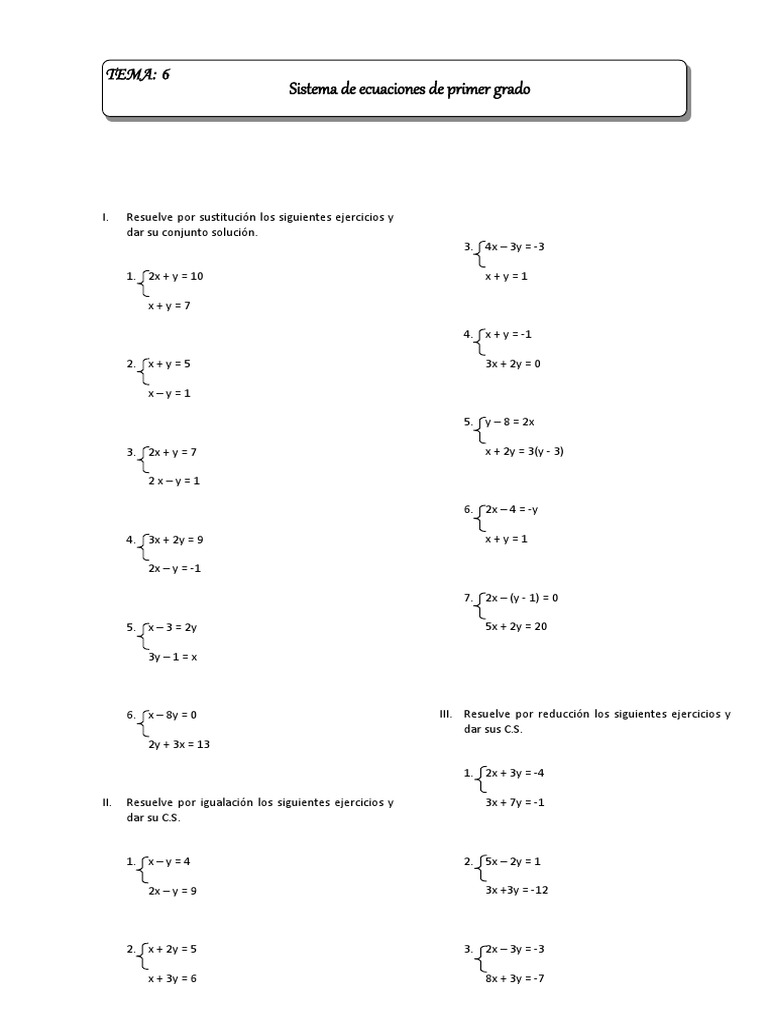 Sistema de Ecuaciones de Primer Grado Word