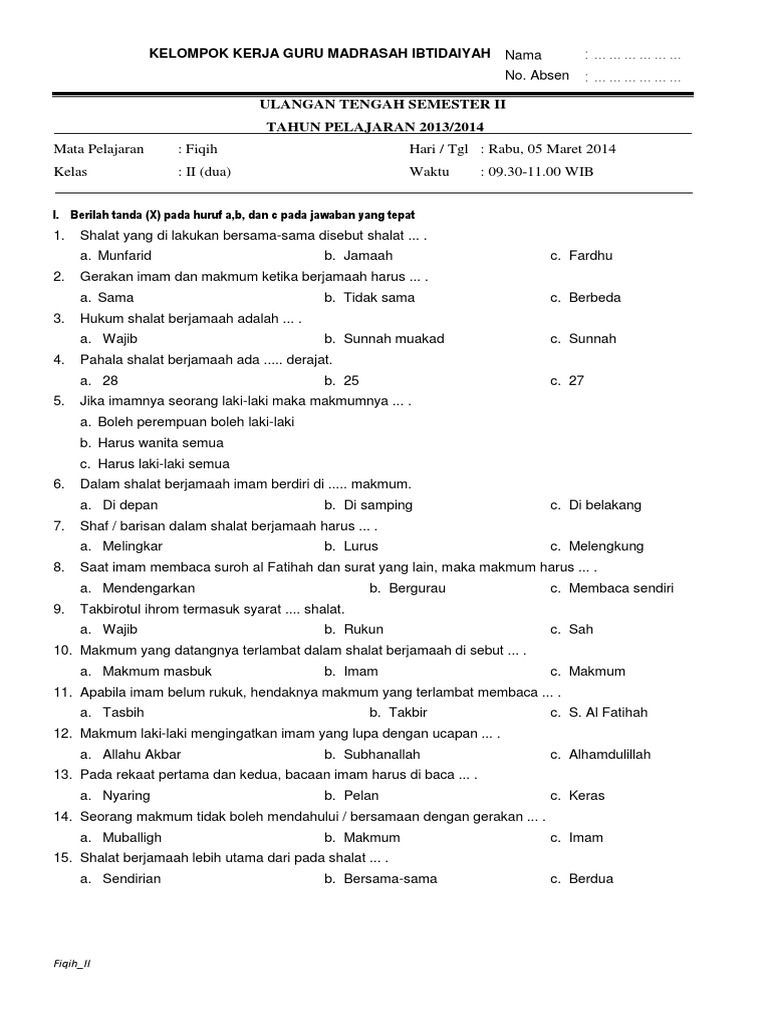 2 Soal Fikih Kelas 2
