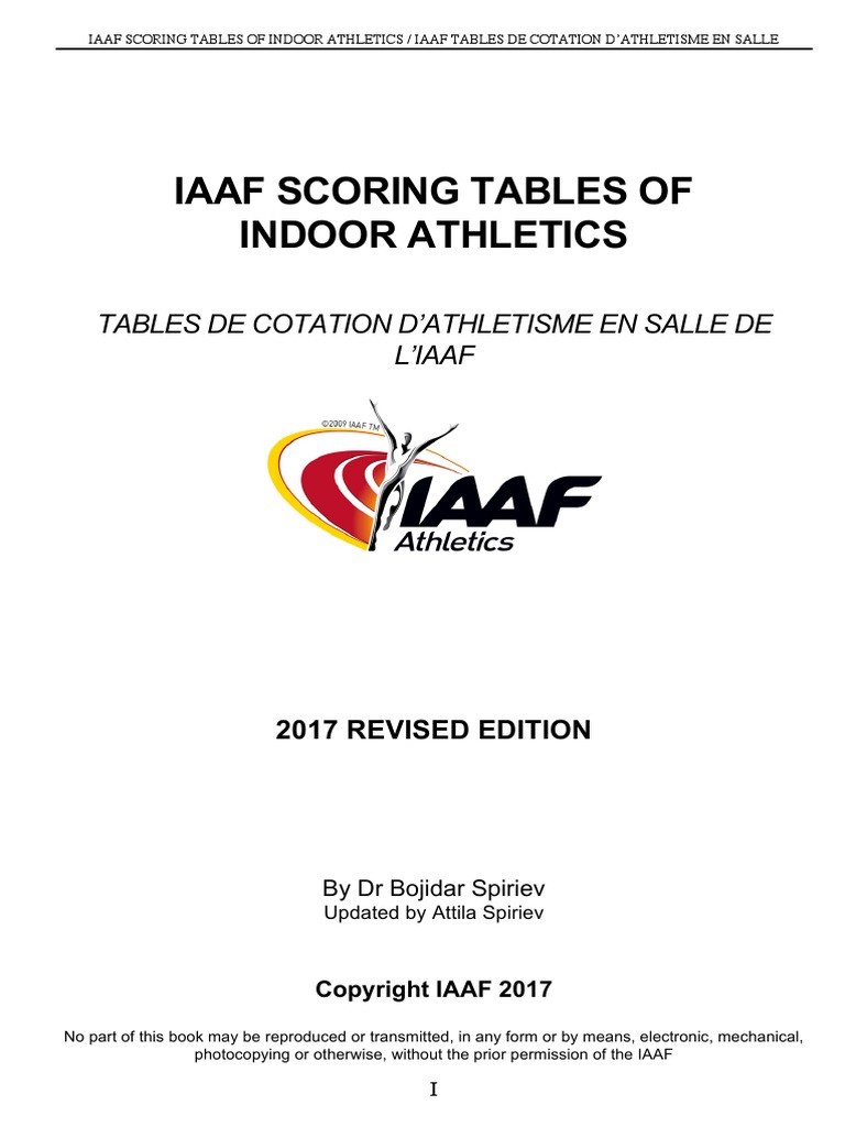IAAF Scoring Tables of Athletics Indoor 2017 Track And Field