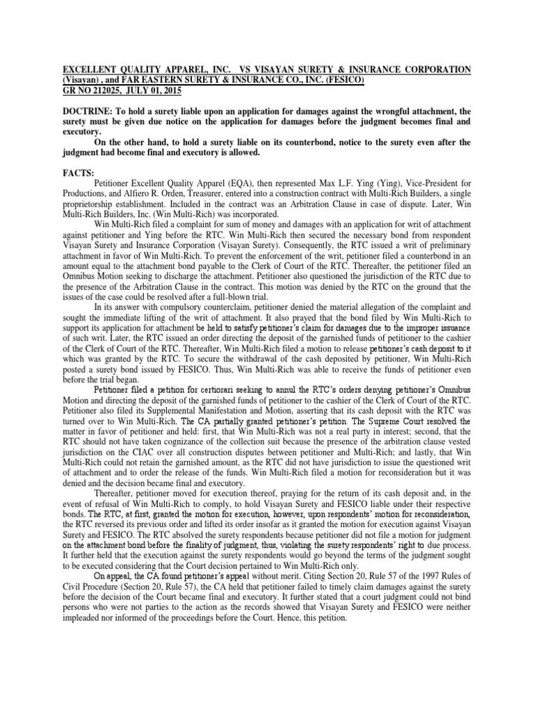 Excellent Quality Apparel PDF Judgment (Law) Bail