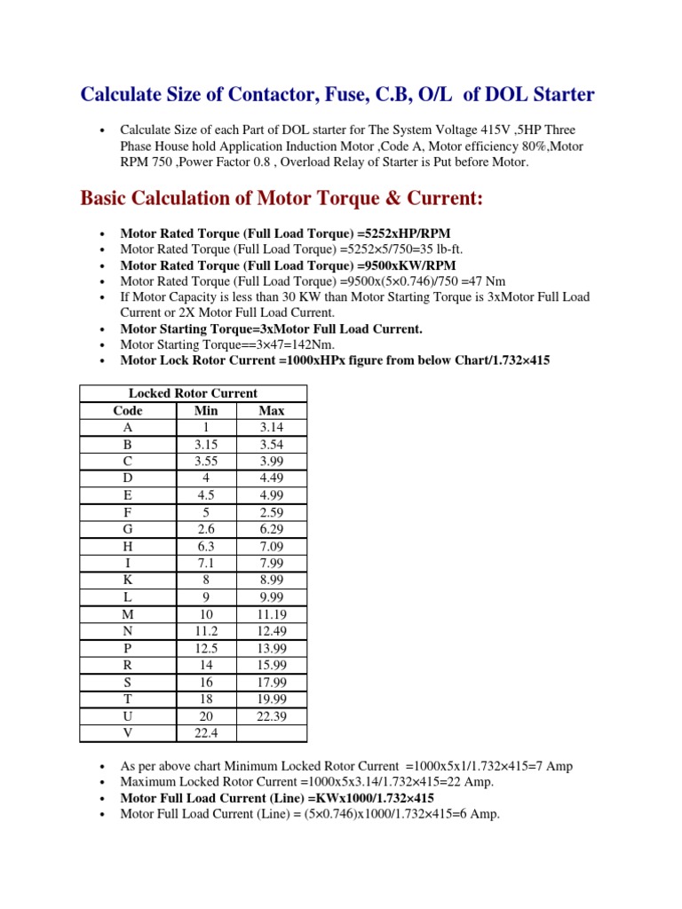 Contactor Sizing for DOL Starters | PDF | Fuse (Electrical) | Relay