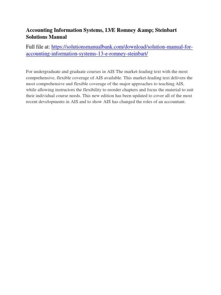 Accounting Information Systems, 13/E Romney &amp; Steinbart Solutions Manual  | United States Government | Donald Trump