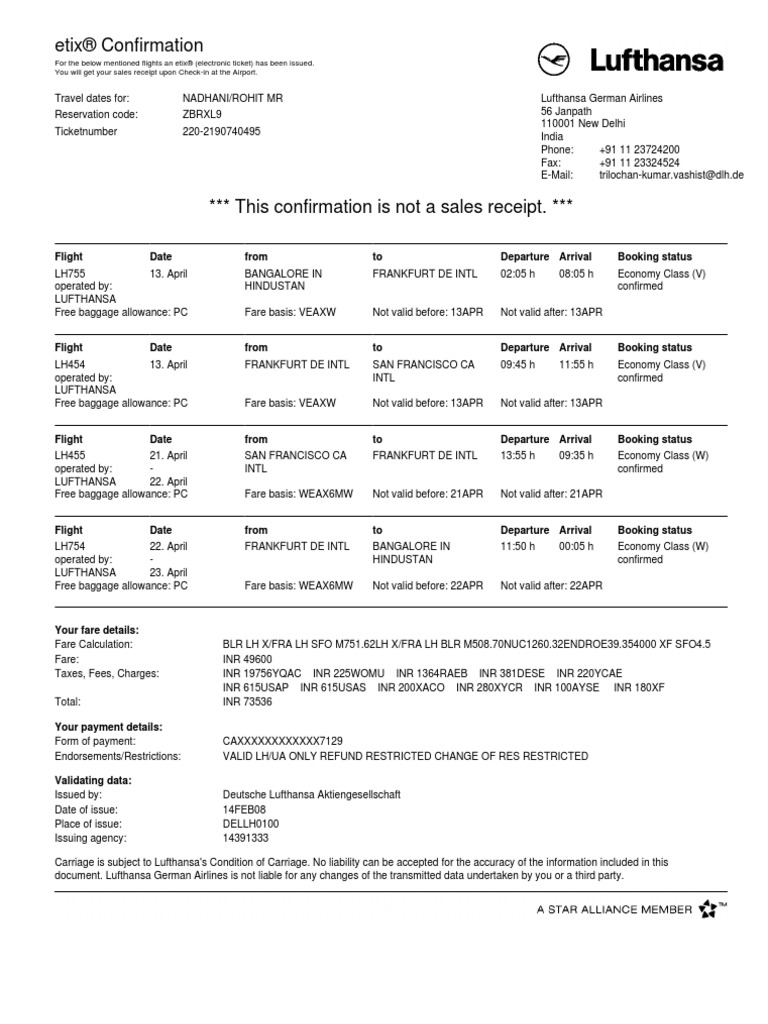 Economy Restricted Lufthansa PDF San Francisco International