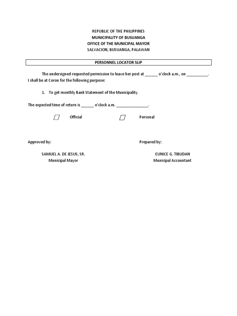 Personnel Locator Slip