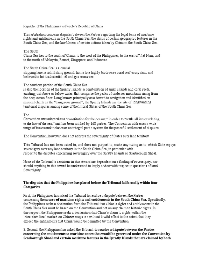 Republic of The Philippines Vs People | PDF | South China Sea | Arbitration
