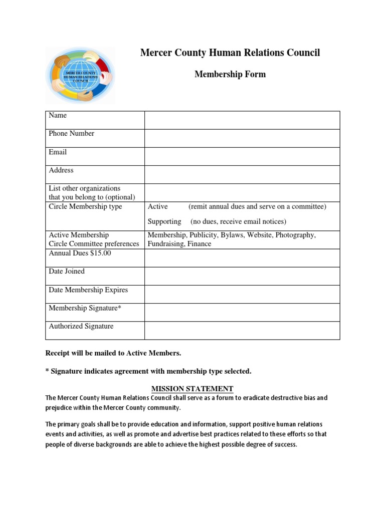 Mercer County Human Relations Membership Form | PDF