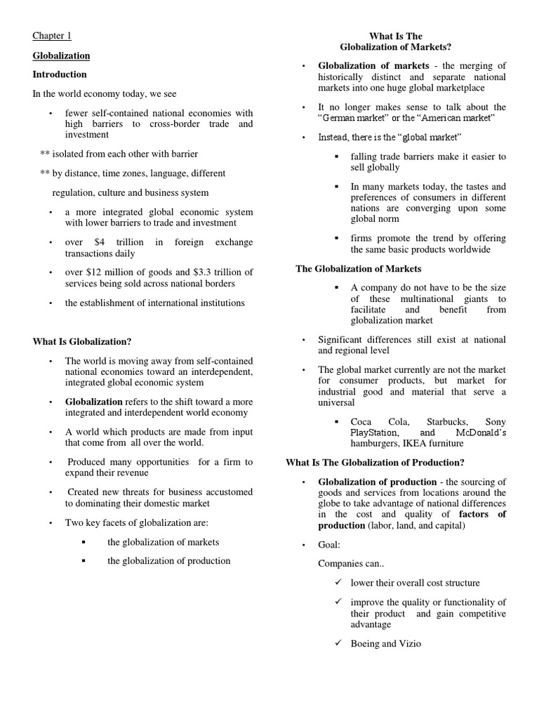 IB Chapter 1 Globalization Multinational Corporation