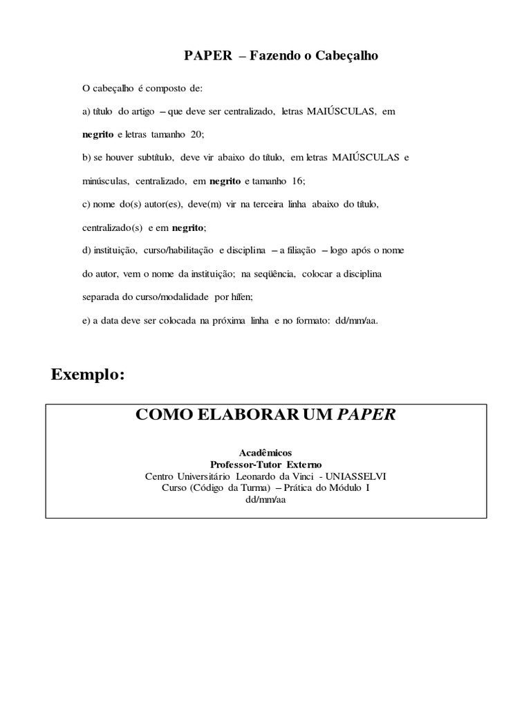 Como Fazer um Cabeçalho Acadêmico | PDF | Computadores