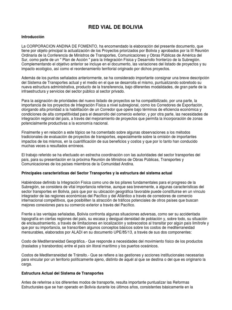 Red Vial de Bolivia | PDF | La carretera | Transporte