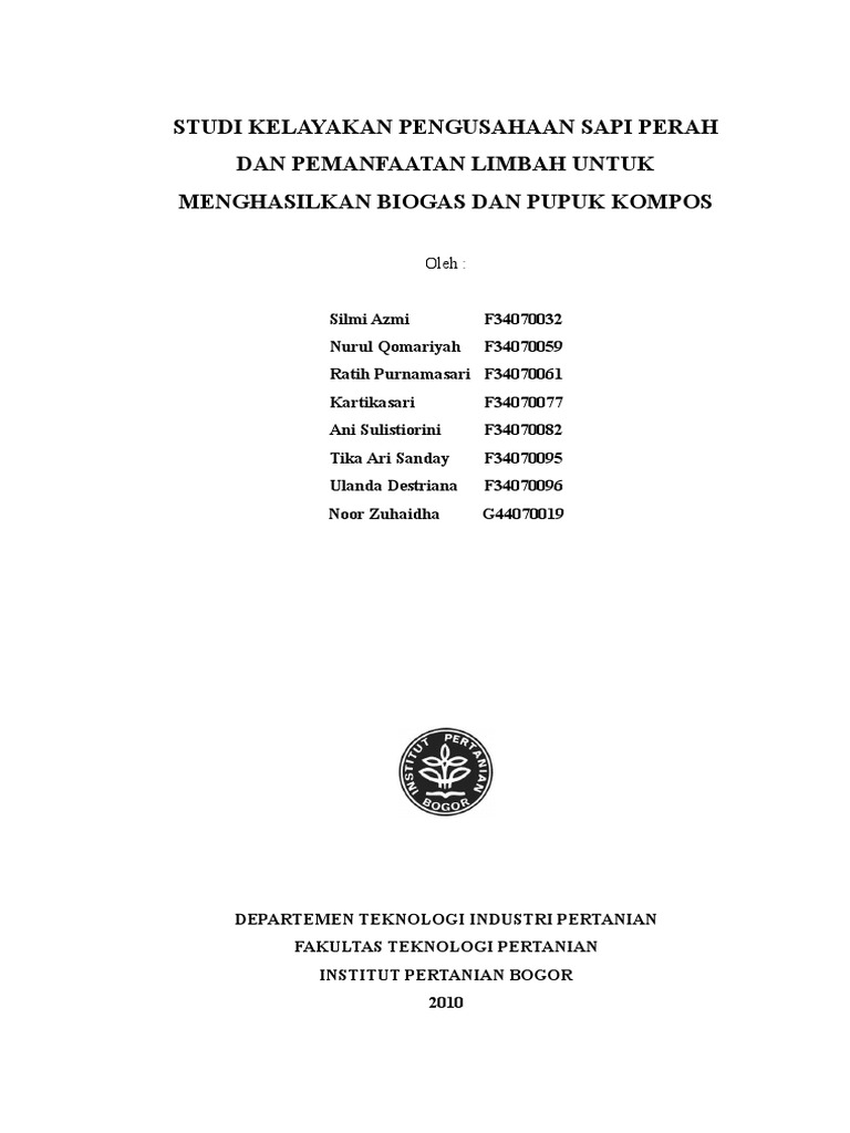 Studi Kelayakan Pengusahaan Sapi Perah Dan Limbahnya
