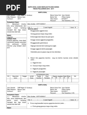 Kartu Soal Paket 8 K 13