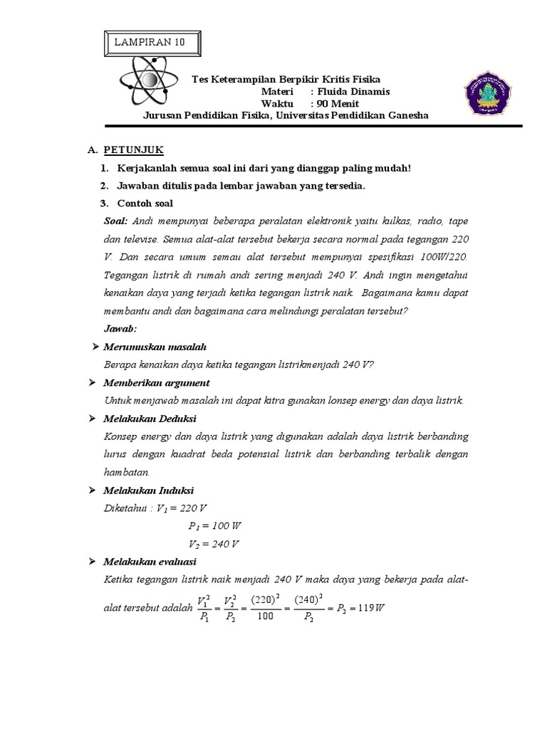 Lampiran 10 Tes Keterampilan Berpikir Kritis Fisika Ujian 2