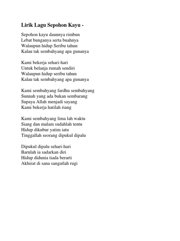 Lirik Lagu Sepohon Kayu