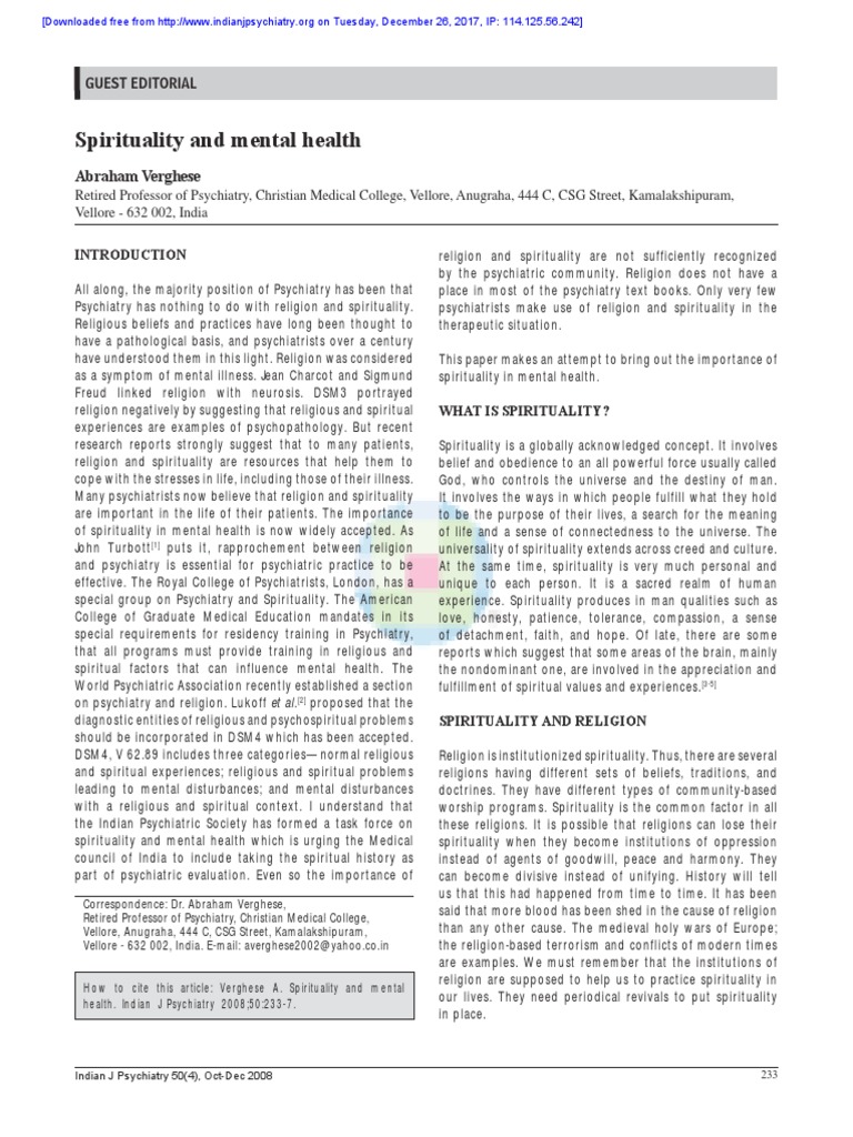 Spirituality's Role in Mental Health | PDF | Psychiatry | Mental Disorder