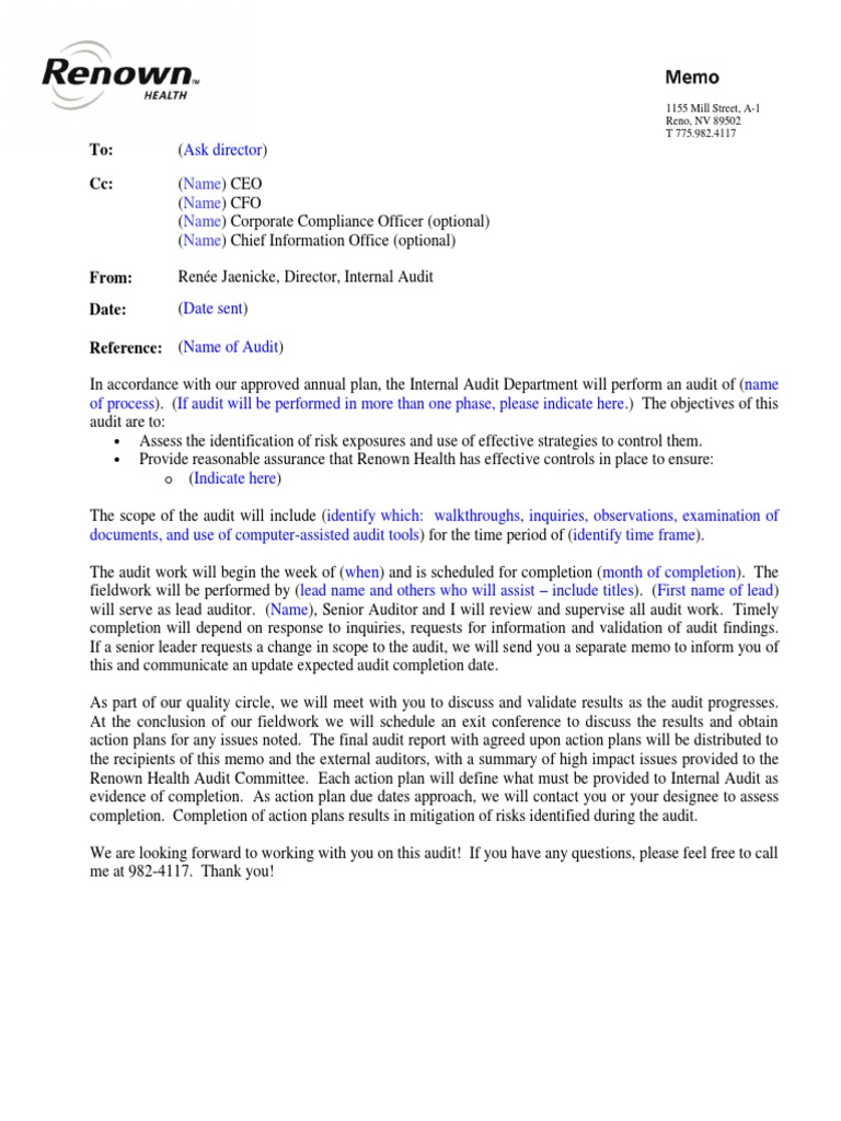 Internal Audit Notification Memo | PDF | Internal Audit | Audit