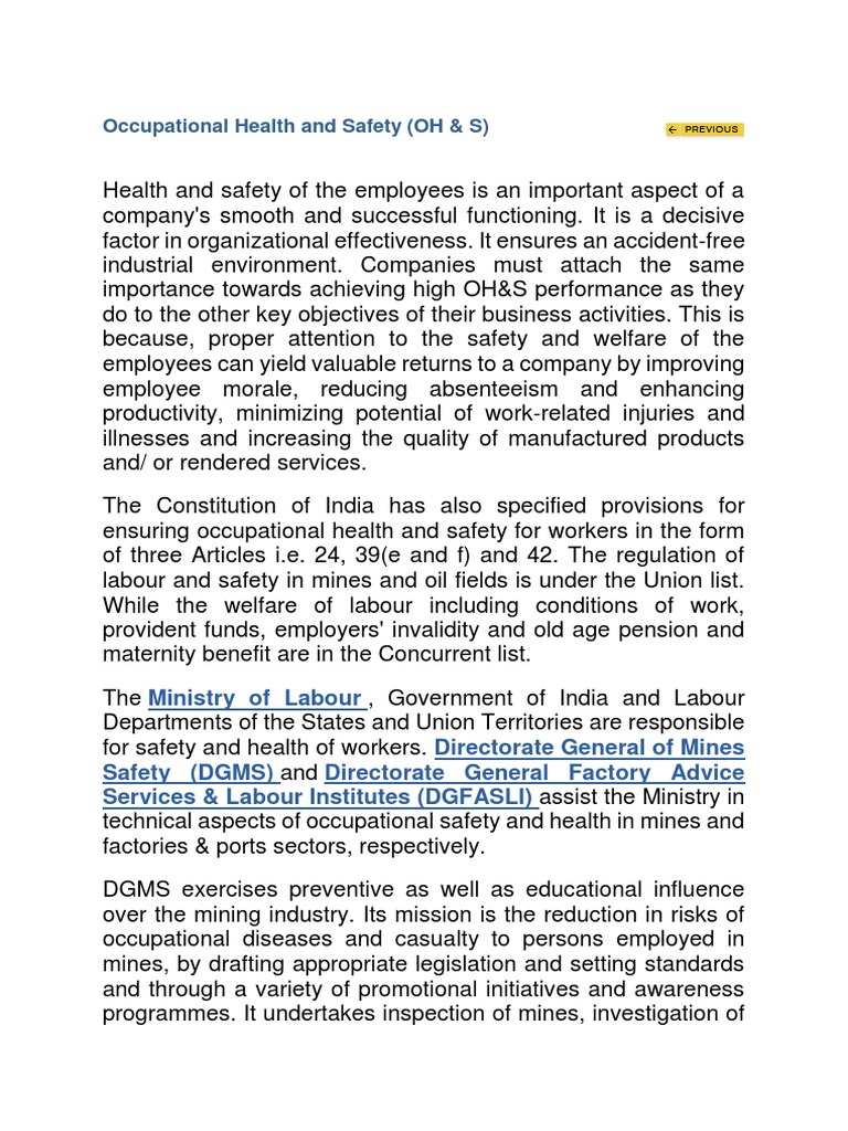 Occupational Health and Safety in India | PDF | International Labour ...