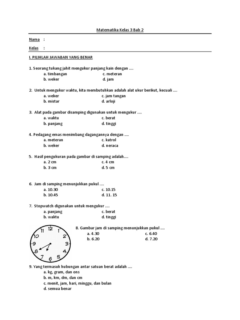 Soal Matematika Kelas 3 Bab 2 | PDF
