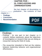 Findings, conclusions and recommendations of organizational studies