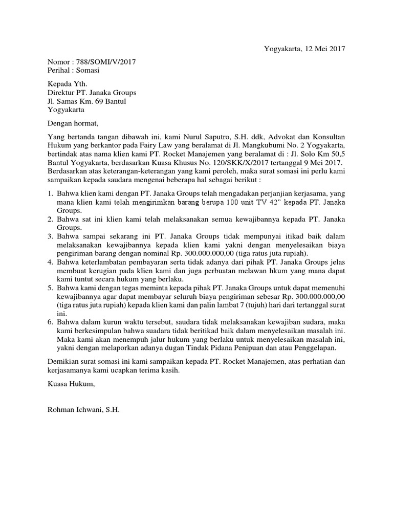 Contoh Surat Somasi Pdf